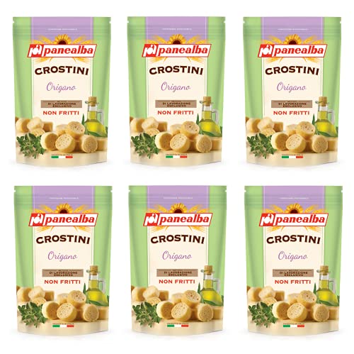 6x Panealba Crostini Origano Croutons mit Oregano Gesalzener Snack Nicht Gebraten Nicht Frittiertes 100g von Panealba