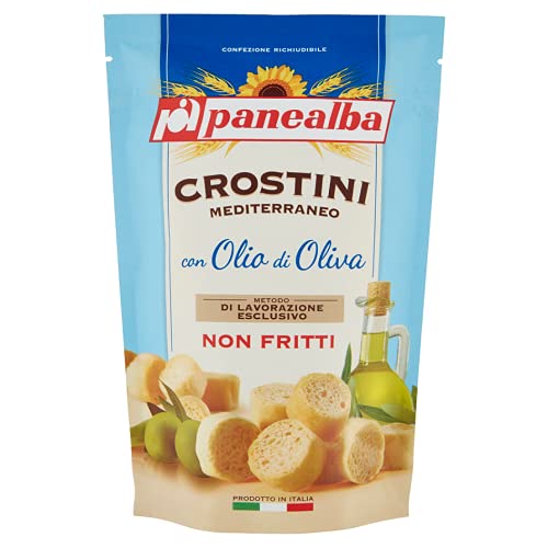 Panealba Crostini Mediterraneo con Olio di Oliva Croutons mit Olivenöl Gesalzener Snack Nicht Gebraten Nicht Frittiertes 100g von Panealba