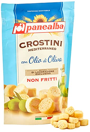 Panealba Crostini Non Fritti Gusto Mediterraneo 100g Beutel (nicht fritierte Croutons mit Olivenöl & Salz) von Panealba