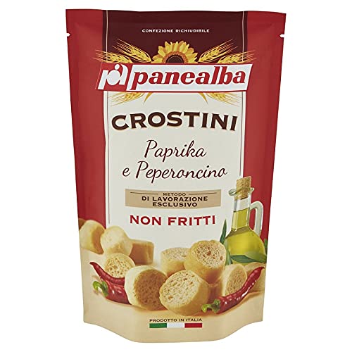 Panealba Crostini Paprika e Peperoncino Croutons mit Paprika and Chilli Gesalzener Snack Nicht Gebraten Nicht Frittiertes 100g von Panealba