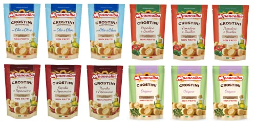 Testpaket Panealba Crostini Croutons Gesalzener Snack Nicht Gebraten Nicht Frittiertes ( 12 x 100g ) von Panealba