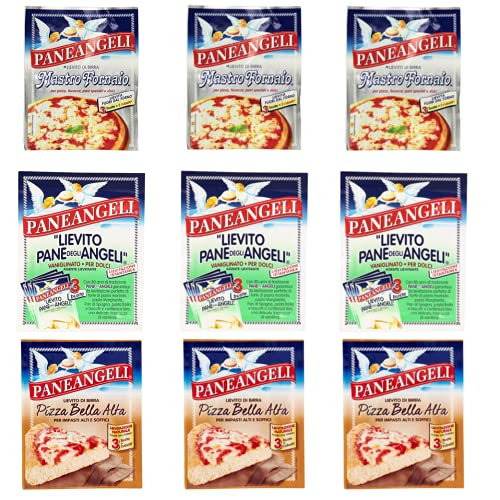 3x PaneAngeli Lievito (Hefe), 48g + Paneangeli Mastro fornaio pizza bella alta 27g + 3x PaneAngeli Hefe MastroFornaio, 3 x 7g von Paneangeli