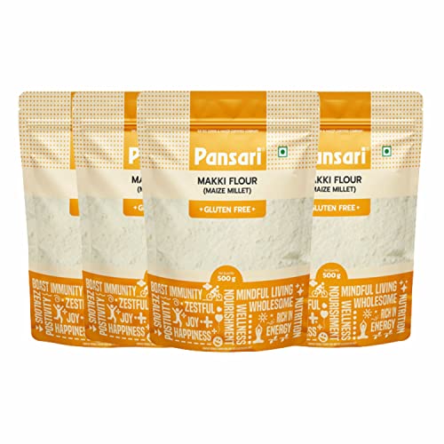 Pansari 100 % natürlicher Mais/Makki Atta | Super nahrhaftes Maismehl | Mit hohem Ballaststoffgehalt | Stärkt Immunität und Durchblutung | Ohne Konservierungsstoffe und glutenfrei – 500 g (4er-Pack) von Pansari