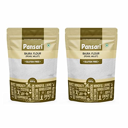 Pansari 100 % natürliches Bajra/Hirse-Atta | Super nahrhaftes Hirsemehl | Mit hohem Vitamin- und Eisengehalt | Reich an Ballaststoffen | Ohne Konservierungsstoffe und glutenfrei – 500 g (2er-Pack) von Pansari