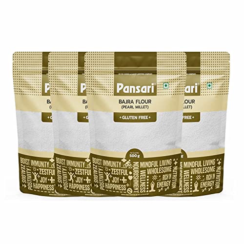 Pansari 100 % natürliches Bajra/Hirse-Atta | Super nahrhaftes Hirsemehl | Mit hohem Vitamin- und Eisengehalt | Reich an Ballaststoffen | Ohne Konservierungsstoffe und glutenfrei – 500 g (4er-Pack) von Pansari