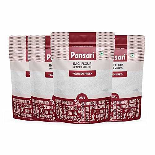 Pansari 100 % natürliches Ragi Atta | Super nahrhaftes Ragi-Mehl | Mit hohem Proteingehalt | Gut für die Verdauung und Diabetiker | Ohne Konservierungsstoffe und glutenfrei – 500 g (4er-Pack) von Pansari