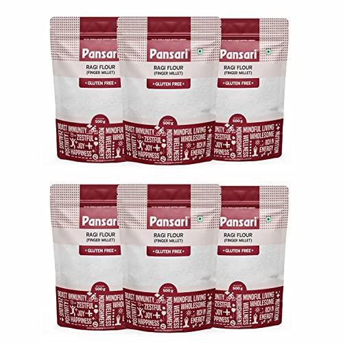 Pansari 100 % natürliches Ragi Atta | Super nahrhaftes Ragi-Mehl | Mit hohem Proteingehalt | Gut für die Verdauung und Diabetiker | Ohne Konservierungsstoffe und glutenfrei – 500 g (6er-Pack) von Pansari