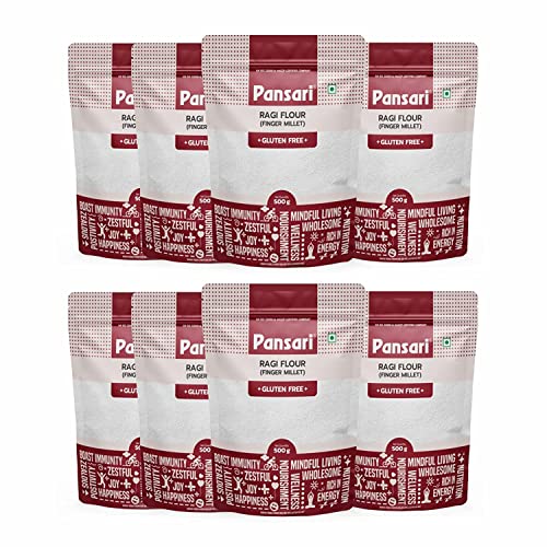 Pansari 100 % natürliches Ragi Atta | Super nahrhaftes Ragi-Mehl | Mit hohem Proteingehalt | Gut für die Verdauung und Diabetiker | Ohne Konservierungsstoffe und glutenfrei – 500 g (8er-Pack) von Pansari