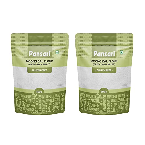 Pansari Natürliches und frisches Desi Moong Dal Mehl | Moong Dal Ka Atta Ideal zum Kochen, Backen und glutenfreie Rezepte | Praktische Packung mit 2 Stück (500 g) von Pansari