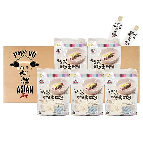 5er Pack (5x600g) Tteokguk Rice Cake Slices Banh Gao + 2 Papa Vo Chopsticks von Papa Vo