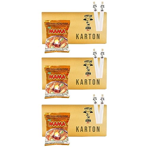 90er Pack (90x55g) Mama Instantnudeln Creamy Tom Yum + 2 Papa Vo Chopsticks von Papa Vo