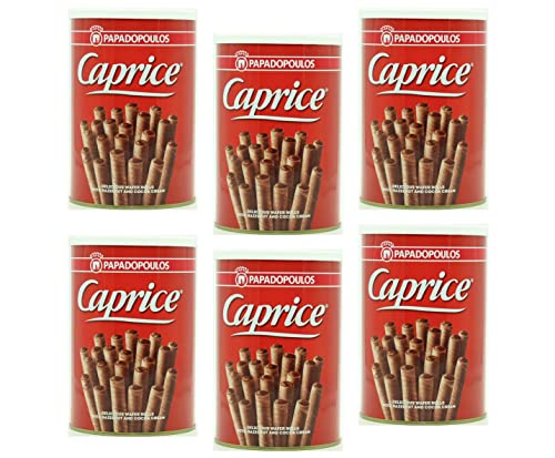Caprice Waffelröllchen gefüllt mit einer Creme mit Kakao und Haselnuss Geschmack 400gr- 6er Pack (6x400gr) Papadopoulos von Papadopoulos