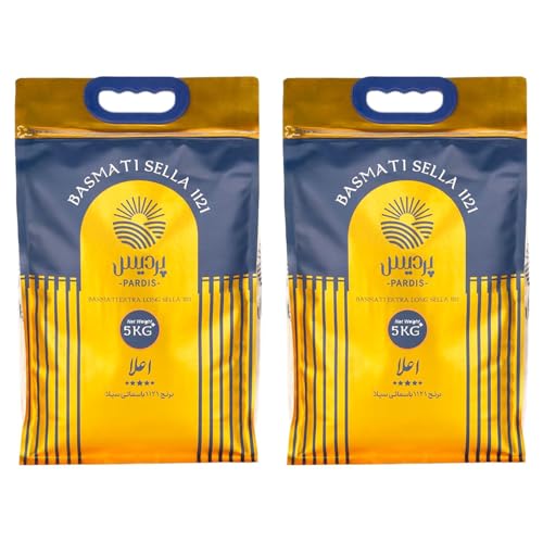 Pardis 2er Pack 5kg Premium Basmatireis Sella 1121 - wiederverschließbarer Sack aus Indien - Extra Langkorn für perfektes Biryani und Pilaf - Natürlich aromatisch, vegan, glutenfrei von Pardis