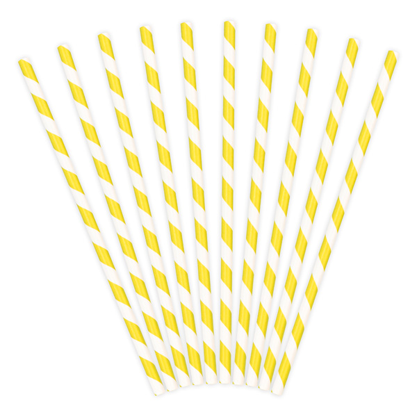 10 Papiertrinkhalme, gelb-weiß gestreift, 19,5cm von Partydeco