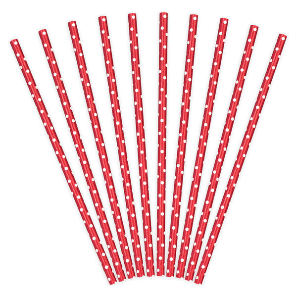 10 Papiertrinkhalme, rot-weiß gepunktet, 19,5cm von Partydeco