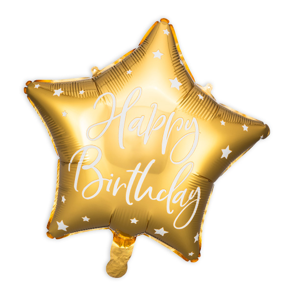 Folienballon "Happy Birthday" als Stern in gold, 40cm von Partydeco