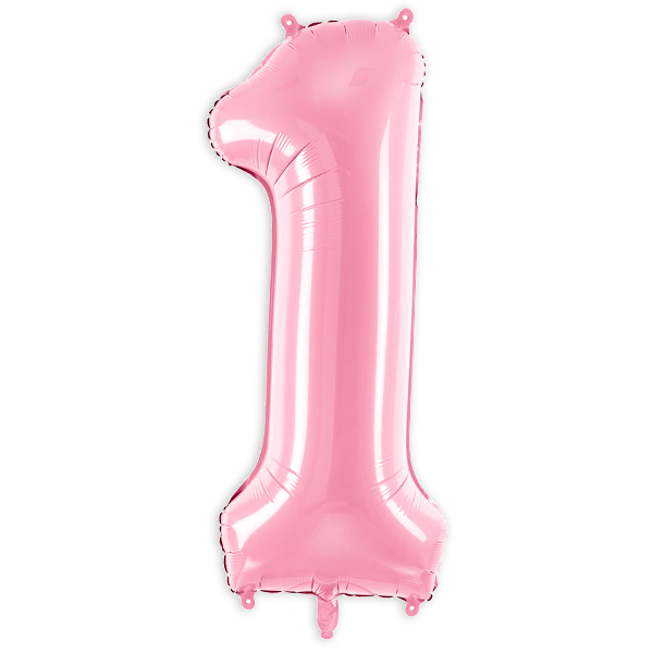 Folienballon Zahl 1 in hellrosa, 86cm hoch, heliumgeeignet von Partydeco