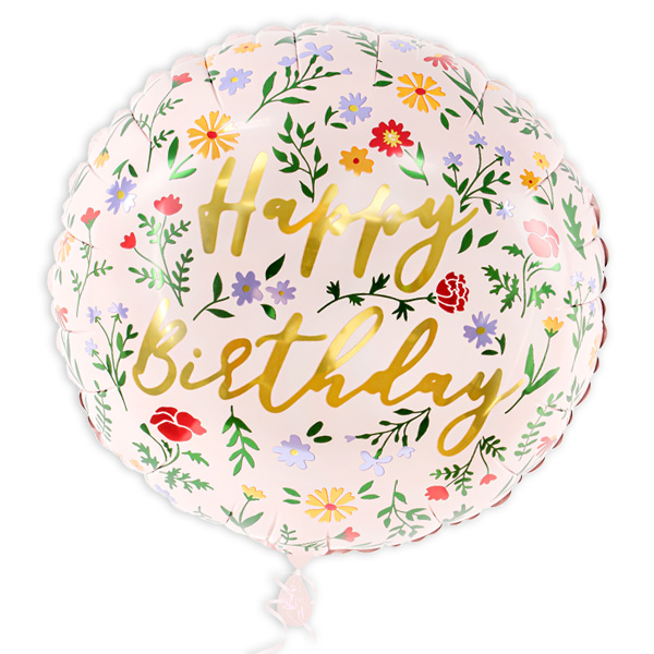 Happy Birthday Folienballon mit Blumenmuster, Ø 35cm von Partydeco