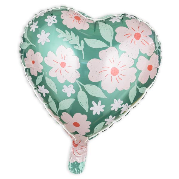 Herzballon mit Blumenmuster, 35cm, heliumgeeignet von Partydeco