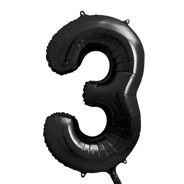 XXL Zahlenballon, Ziffer 3 in schwarz, 86cm hoch von Partydeco