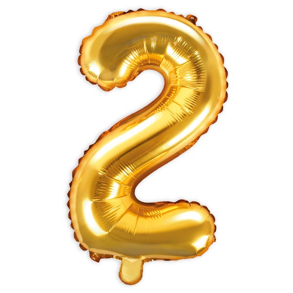 Zahlenballon, Ziffer 2 in gold, 35cm hoch von Partydeco