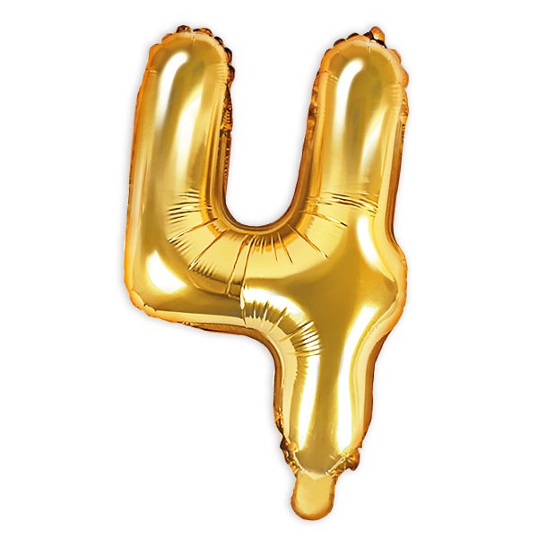Zahlenballon, Ziffer 4 in gold, 35cm hoch von Partydeco