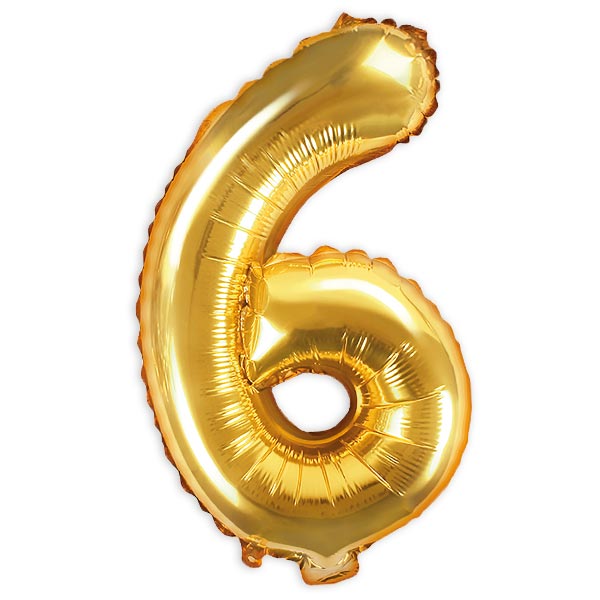 Zahlenballon, Ziffer 6 in gold, 35cm hoch von Partydeco