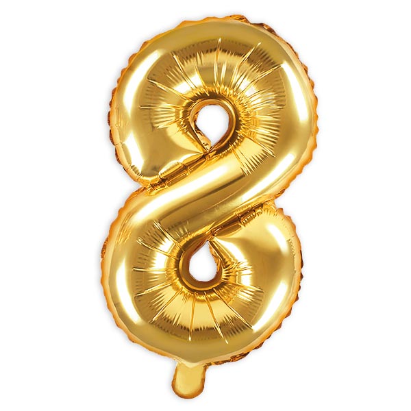 Zahlenballon, Ziffer 8 in gold, 35cm hoch von Partydeco