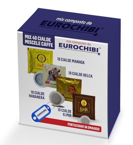 MINI MIX 40 PADS KAFFEE PASSALACQUA - 10 MANHOA - 10 HELCA - 10 HABANERA - 10 ELMIR mit 1 EXKLUSIVEN EUROCHIBI®-SCHLÜSSELANHÄNGER von PASSALACQUA