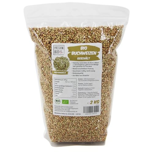 PassionBio Bio Buchweizen 2 KG - wiederverschließbare Verpackung - in Rohkostqualität von PassionBio