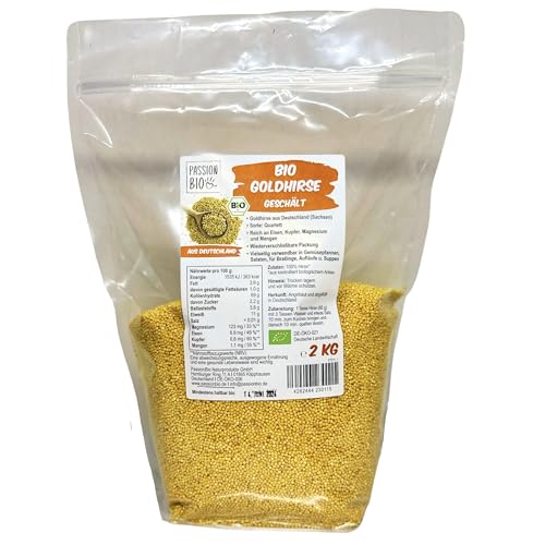 Bio Goldhirse 2 kg aus deutschem Anbau - Glutenfrei, vielseitig verwendbar, 100% Bio Hirse - Reich an Eisen, Kupfer, Magnesium und Mangan von PassionBio