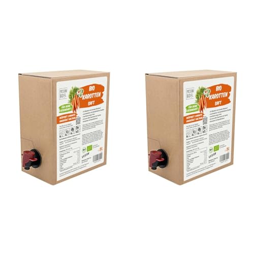 Bio Karottensaft 3 Liter Box - Aus deutschen und niederländischen Karotten - Vegan, leuchtend-orange Farbe, mit Spezialkulturen fermentierter Gemüsesaft (Packung mit 2) von PassionBio