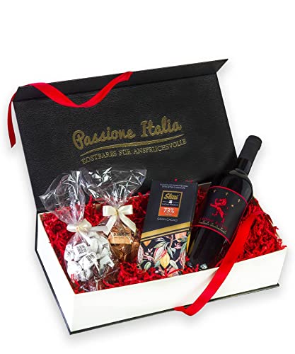 Geschenkset Purer Genuss mit Premium-Toskana Rotwein und Pralinen Tartufi und Zartbitter Schokolade von Passione Italia