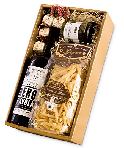 Geschenkbox I Geschenkset - Romantisches Abendessen zu Zweit (Pasta di Gragnano, Rotwein, Pesto, Tartufi) mit italienischer Feinkost von Passione Italia