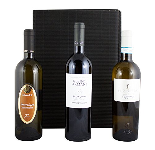 Gourmet Wein Geschenkset mit 3 italienischen, preisgekrönten Weißweinen Gambero Rosso Sauvignon IGT Armani, Lugana DOC, Gewürztraminer von Passione Italia