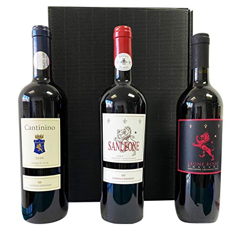 Supertoskaner Toskana Rotwein Geschenkset mit 3 italienischen Premium Rotweinen Cantinino Sangiovese 2019, San Leone 2015 Toscana, Leone Rosso von Passione Italia