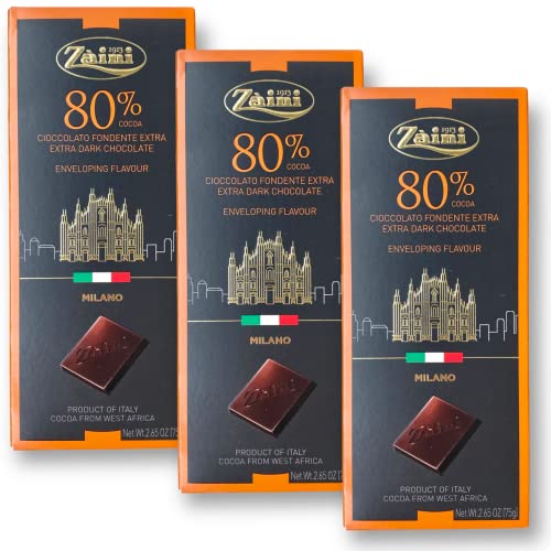 Zaini 3x75gr Zartbitter Schokolade aus Mailand Cioccolato Fondente Extra Dunkle Schokolade 80% Kakao von Passione Italia