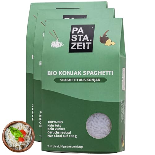 PASTAZEIT Bio Konjak Nudeln Spaghetti - No Carb Nudeln, Weizenfrei, Bio, Vegan, Low Carb, Kein Fett - Kalorienarme, nur 5 kcal, kohlenhydratfrei, Shirataki (3 x 400 g) von Pastazeit