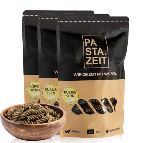 PASTAZEIT Bio Kürbiskern Nudeln - Fusilli Low Carb aus Bio Kürbiskernmehl & Linsenmehl - High Protein Nudeln handgemacht - kalorienarme Protein Pasta - vegan, weizenfrei (3 x 250g) von Pastazeit