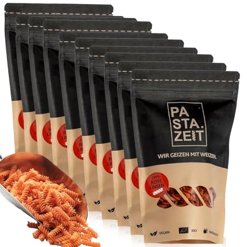 PASTAZEIT Bio Rote Linsen Nudeln - Fusilli Low Carb aus Bio Linsenmehl - High Protein Nudeln handgemacht - kalorienarme Protein Pasta - vegan, weizenfrei (10 x 250g) von Pastazeit