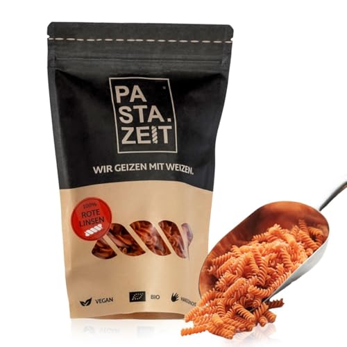 PASTAZEIT Bio Rote Linsen Nudeln - Fusilli Low Carb aus Bio Linsenmehl - High Protein Nudeln handgemacht - kalorienarme Protein Pasta - vegan, weizenfrei (1 x 250g) von Pastazeit