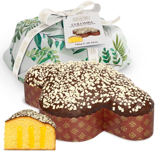 Handgemachte Zitronen-Oster-Taube, 750 g - Pasticceria Fraccaro 1932, Oster-Taube mit Zitronencreme, Überzogen mit dunkler Schokolade und Schokoladenstückchen, Teig mit Sauerteig, Verpackungslinie von Pasticceria Fraccaro 1932
