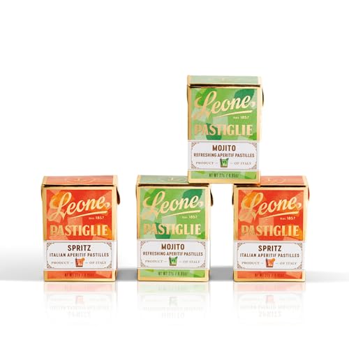 Leone seit 1857 - Pastiglie Leone Mojito und Spritz - Süßigkeiten mit Mojito- und Spritzgeschmack von Leone - Glutenfrei und vegan - 4 Schachteln à 27g (4 x 27g) von Pastiglie Leone