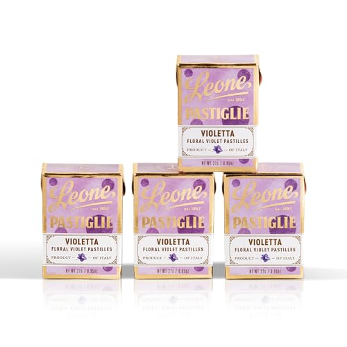 Leone seit 1857 - Pastiglie Leone Violetta - Bonbonblechdose Leone - Bonbons mit Veilchengeschmack, glutenfrei und vegan - 4 Schachteln à 27g (4 x 27g) von Pastiglie Leone