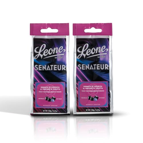 Leone seit 1857 - Senateur Lakritzbonbontüte - Lakritzgummibonbons mit Veilchenduft - 2 Beutel zu je 150g (2 x 150g) von Pastiglie Leone