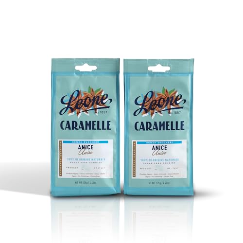 Leone seit 1857 - Zuckerfreie Anisbonbons - Glutenfreie und vegane Anisbonbons - 2 Beutel mit 125g harte Bonbons (2 x 125g) von Pastiglie Leone