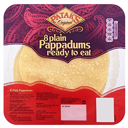 Patak Plain Servierfertig Pappadums (8 pro Packung) - Packung mit 2 von Patak's