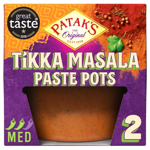 Pataks Tikka Masala Paste Pots, 70 g, 2 Stück, mittlere Gewürze, authentische indische Curry-Simmer/Koch-Gewürzpaste von Patak's