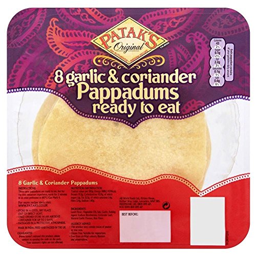 Patak von Garlic & Koriander Ready to Eat Pappadums (8 pro Packung) - Packung mit 6 von Patak's