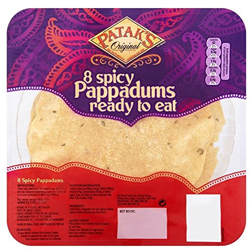 Patak von Spicy Ready to Eat Pappadums (8 pro Packung - 60 g) - Packung mit 2 von Patak's